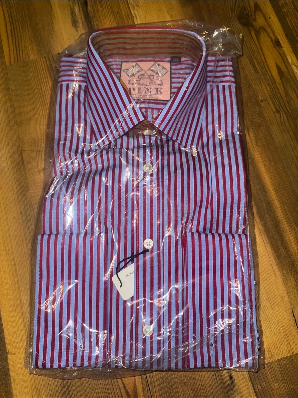 Thomas Pink Blue and Red Striped Dress Shirt